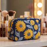 Radiant Sunflower Bloom Quilted Makeup Bag